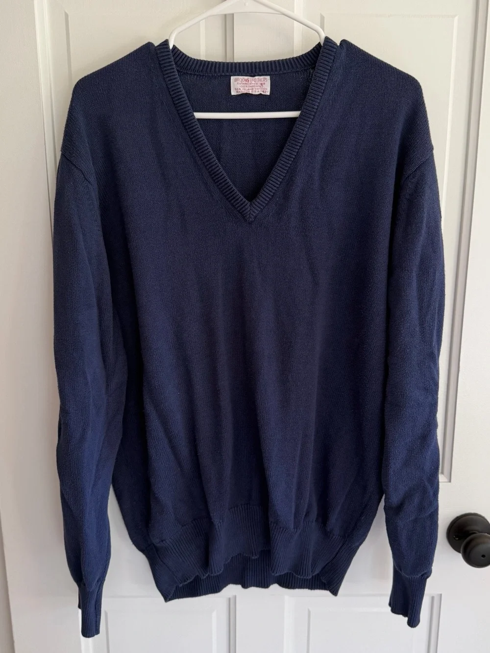 Vintage Brooks Brothers Sea Island Cotton Navy V-Neck Sweater USA Men’s 42